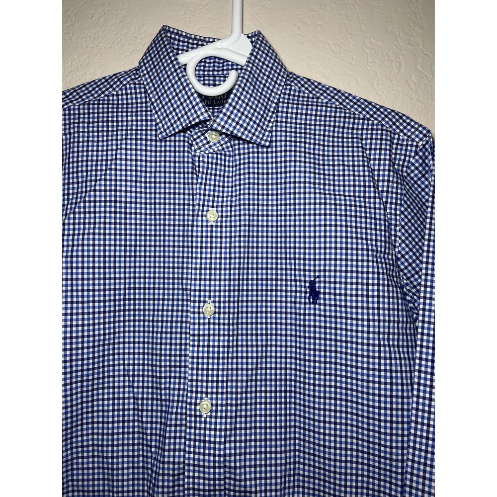 Polo Ralph Lauren S Blue White Check Cotton Woven Long Sleeve Point Collar
